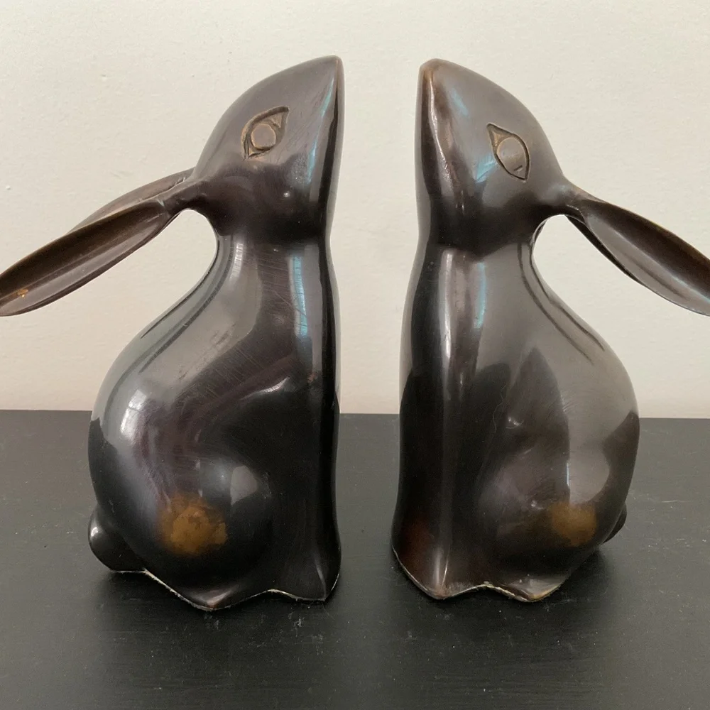 Restoration Hardware Set of 2 Metal Bunny Rabbit Bookends with Bronze Finish